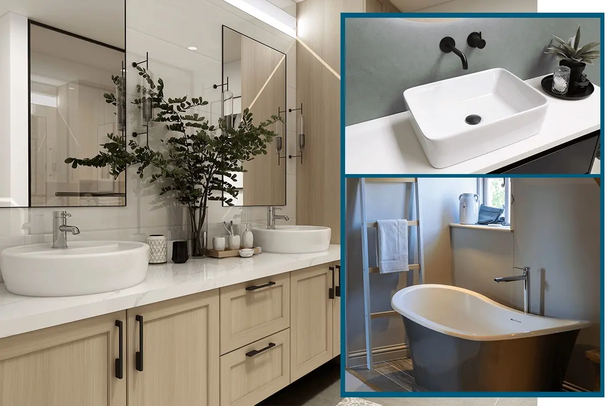 Newly Remodeled Bathroom with Modern Fixtures and Elegant Tile Flooring