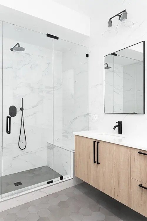 Newly Remodel North Reading Bathroom with Modern Fixtures and Elegant Tile Flooring