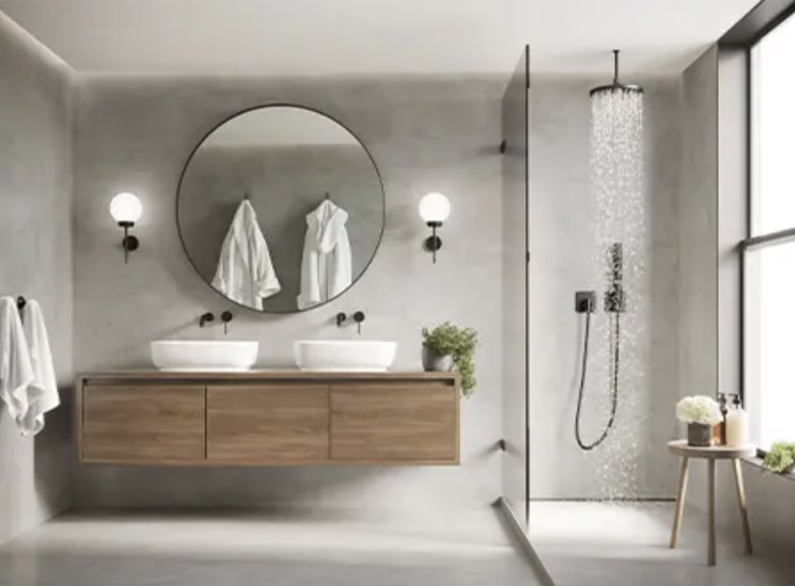 Take a look at this stunning transformation from an outdated bathroom to a modern and elegant space!