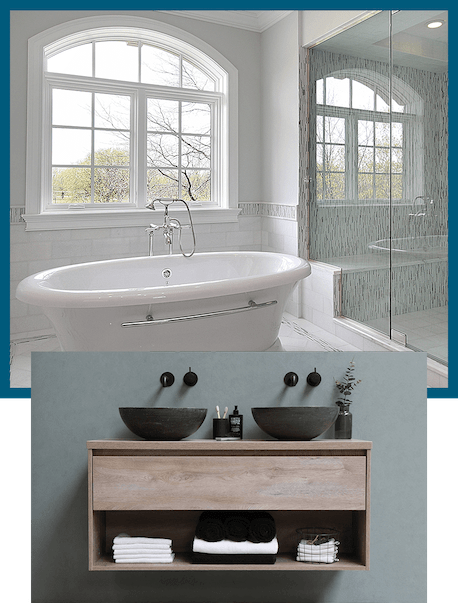 New bathroom with Sun Entrance, Modern Fixtures and Elegant Tile Flooring