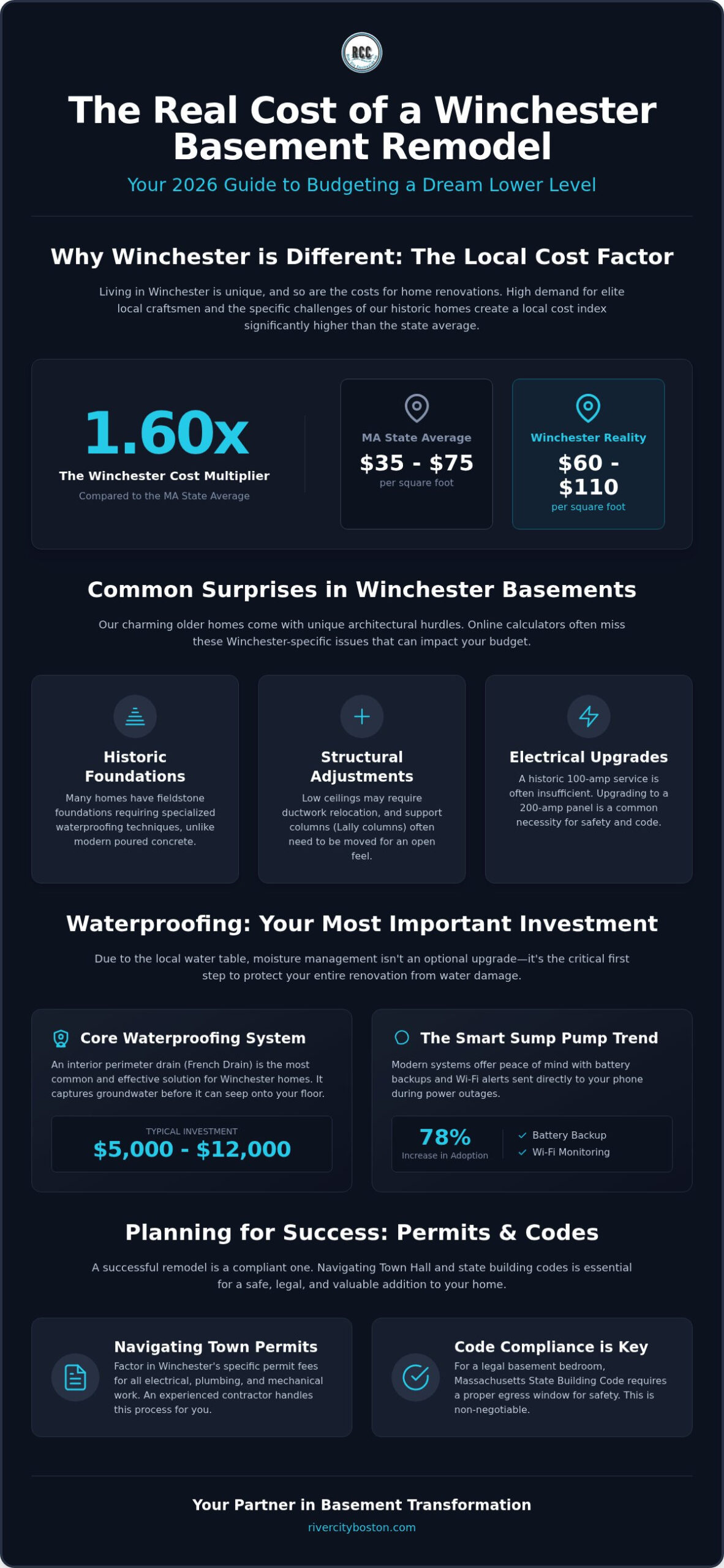 Basement Remodel Cost in Winchester, MA: 2026 Price & Waterproofing Guide